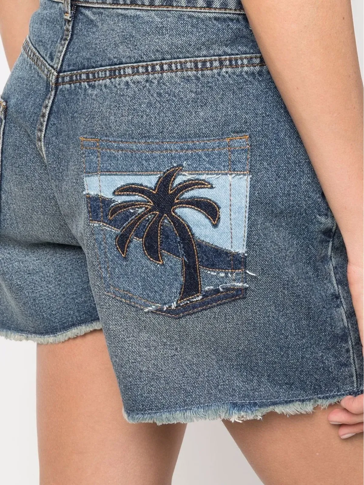 Palm Angels パームツリー刺繍フリンジデニムショーツ - 画像5