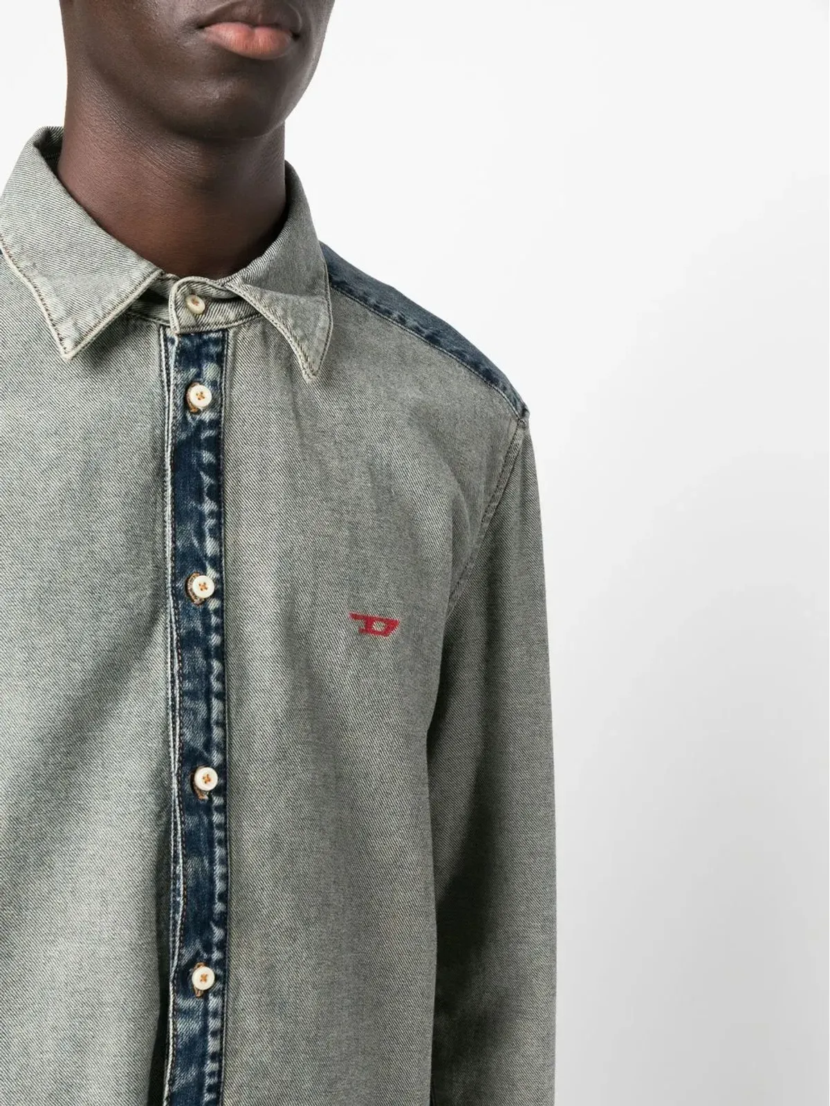 Diesel インサイドアウトエフェクト デニムシャツ ブルー - 画像5
