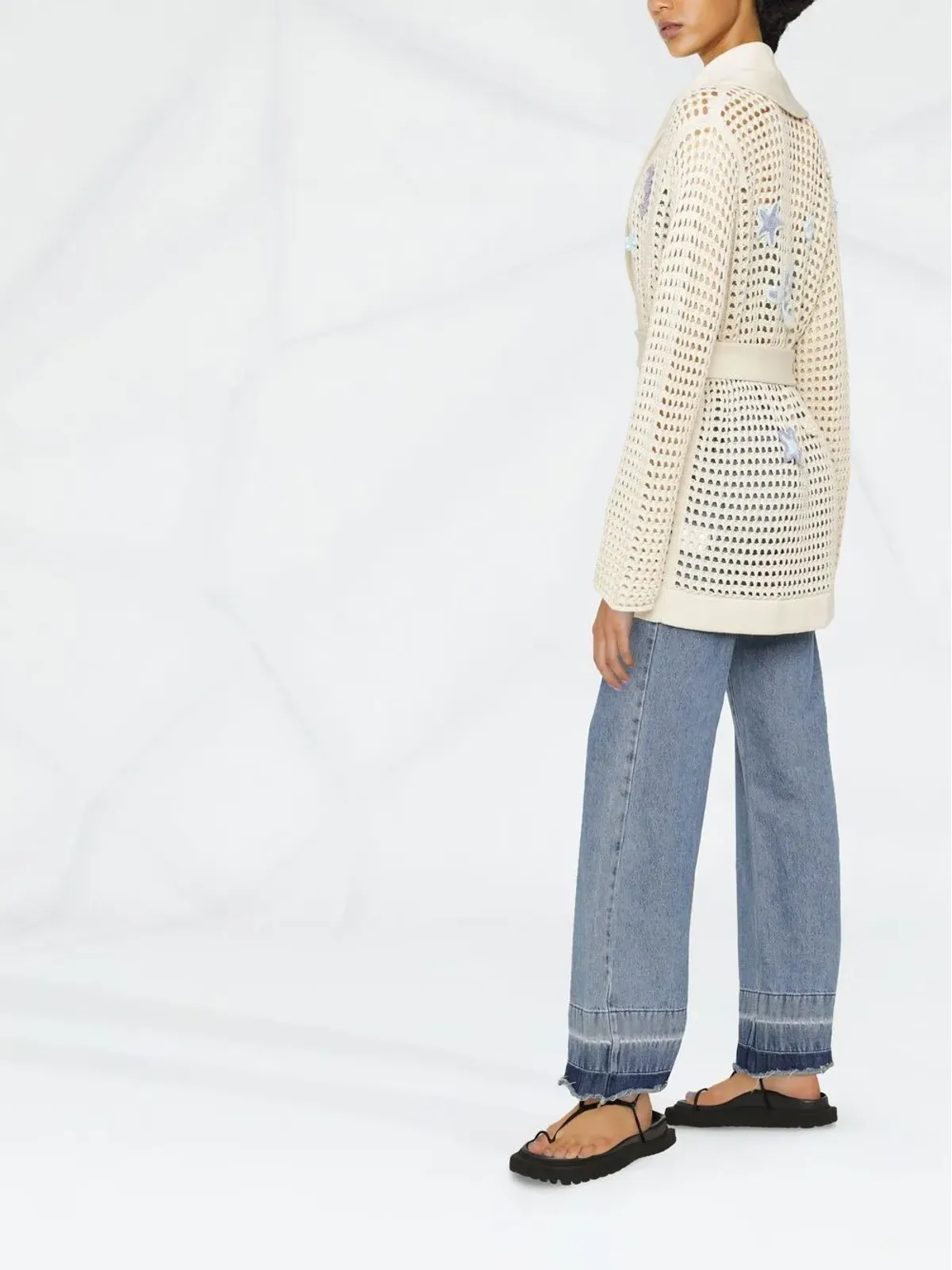 Canessa オープンニット・シーパッチ カーディガン - 画像3