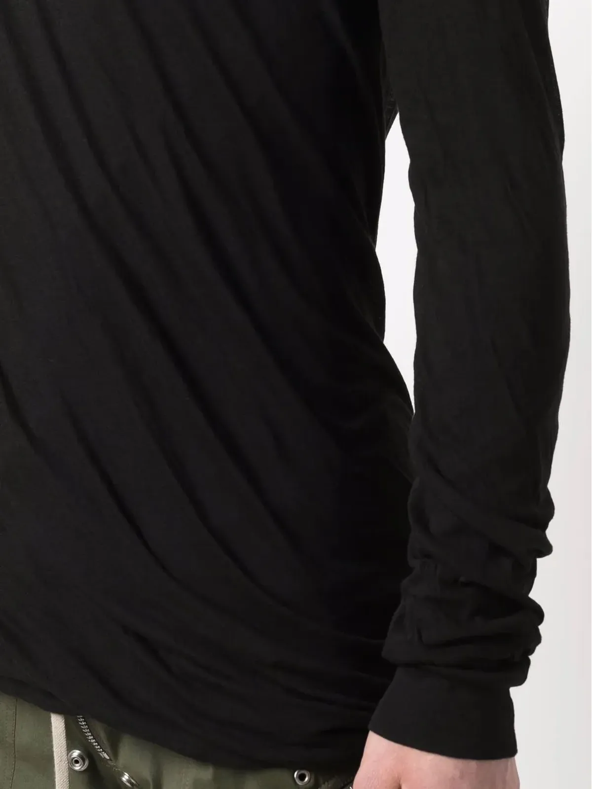 Rick Owens 長袖ギャザー入りTシャツ ブラック - 画像5