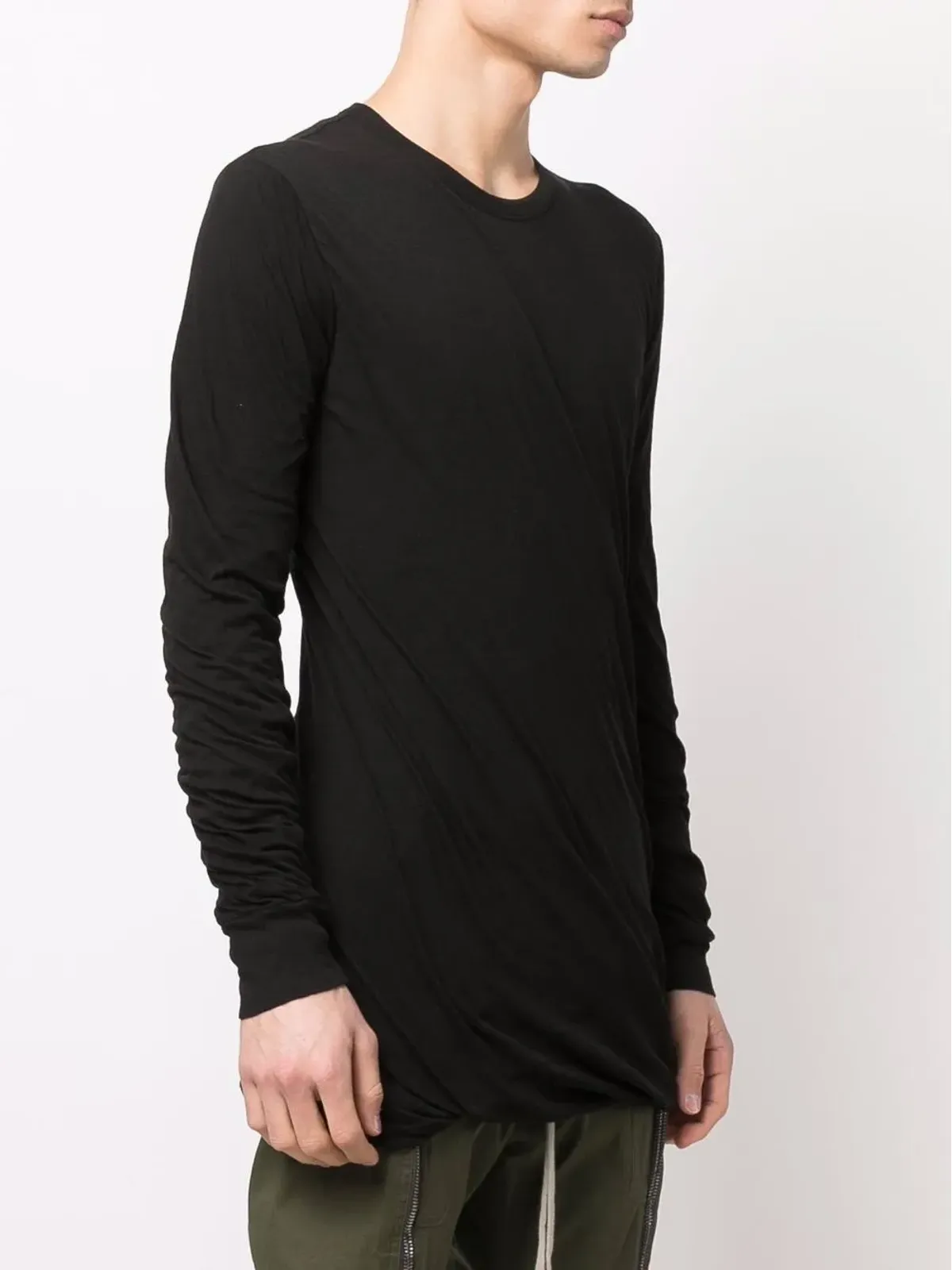 Rick Owens 長袖ギャザー入りTシャツ ブラック - 画像3