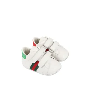Gucci Kids シグネチャー サイドストライプ レザー プリウォーカー - ホワイト - サムネイル1