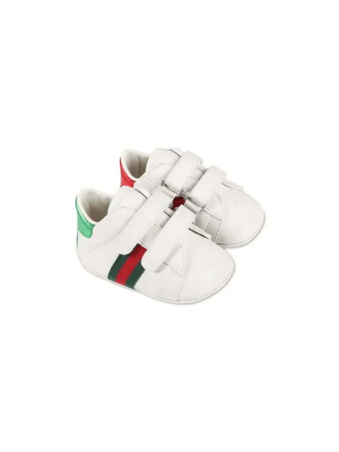 Gucci Kids Gucci Kids シグネチャー サイドストライプ レザー プリウォーカー - ホワイトの商品画像