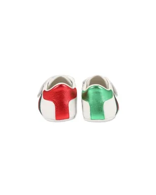 Gucci Kids シグネチャー サイドストライプ レザー プリウォーカー - ホワイト - サムネイル3