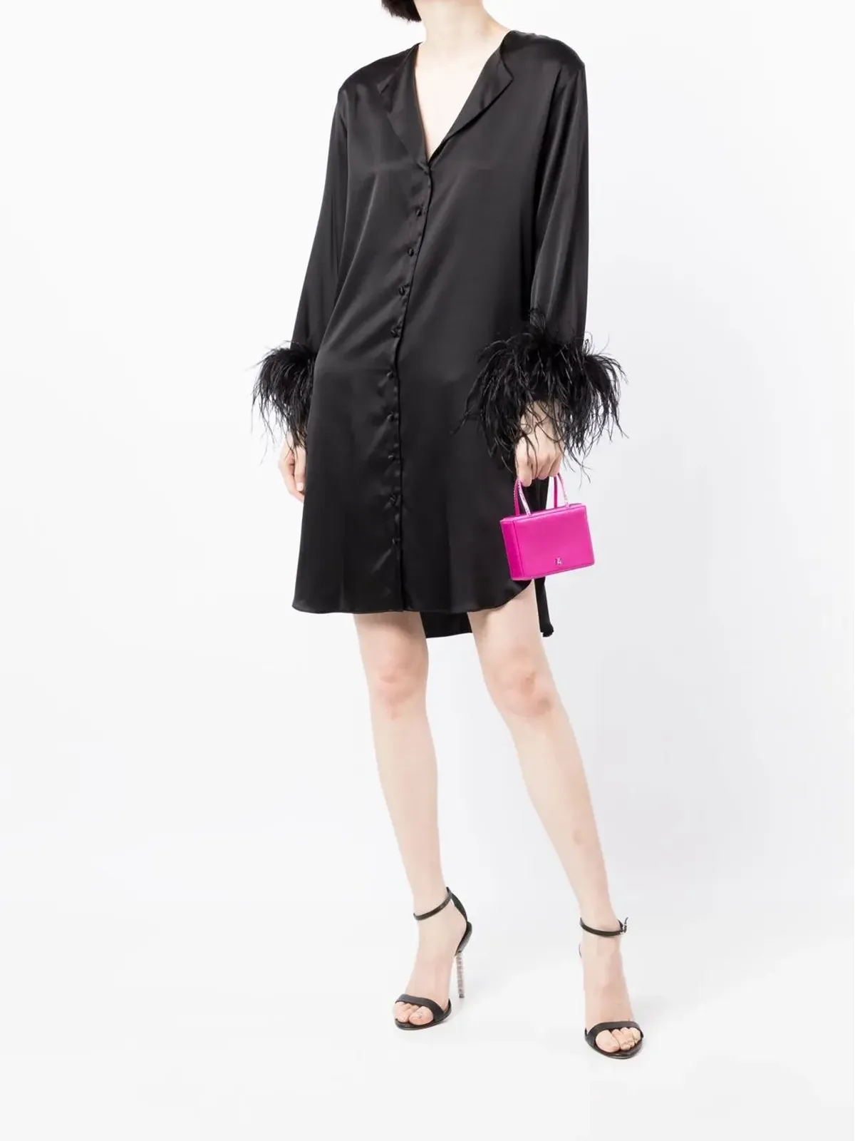 Gilda & Pearl Camille feather-trim shirt dress - Black - 画像2
