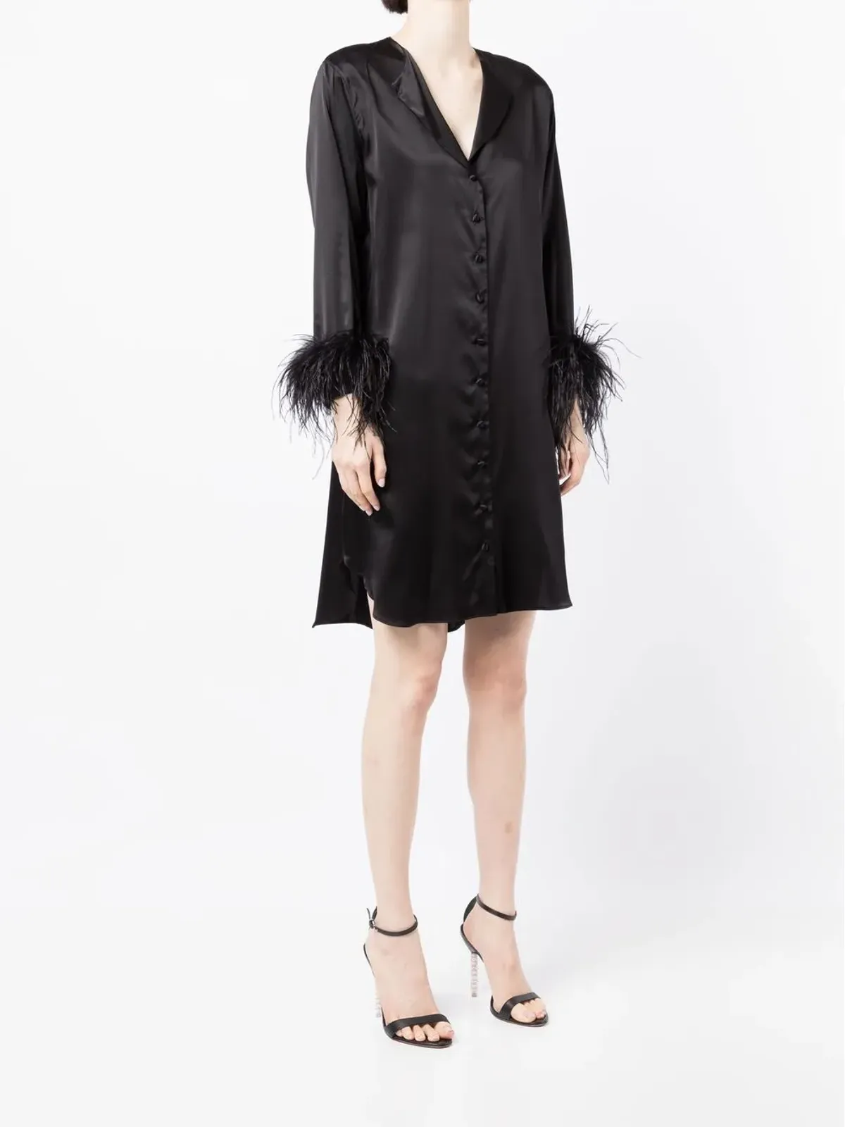 Gilda & Pearl Camille feather-trim shirt dress - Black - 画像3