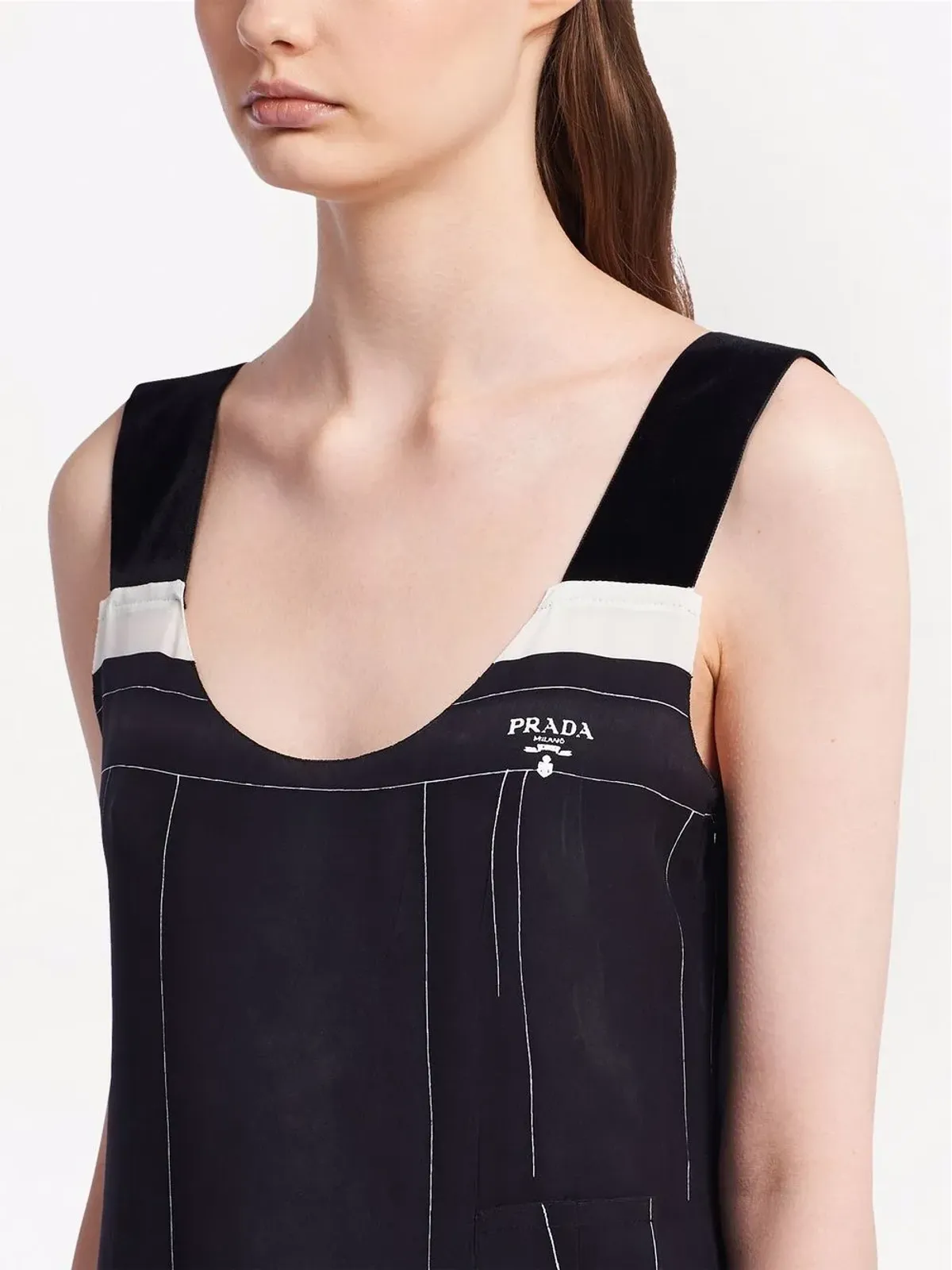Prada ノースリーブ シルク ミディドレス - ブラック - 画像5