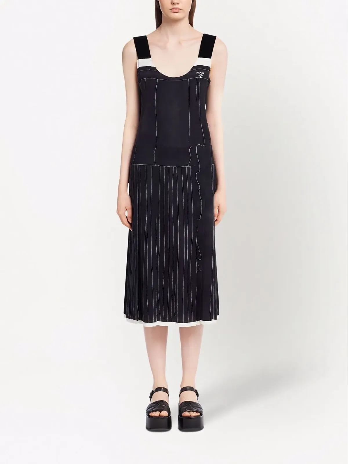 Prada ノースリーブ シルク ミディドレス - ブラック - 画像2