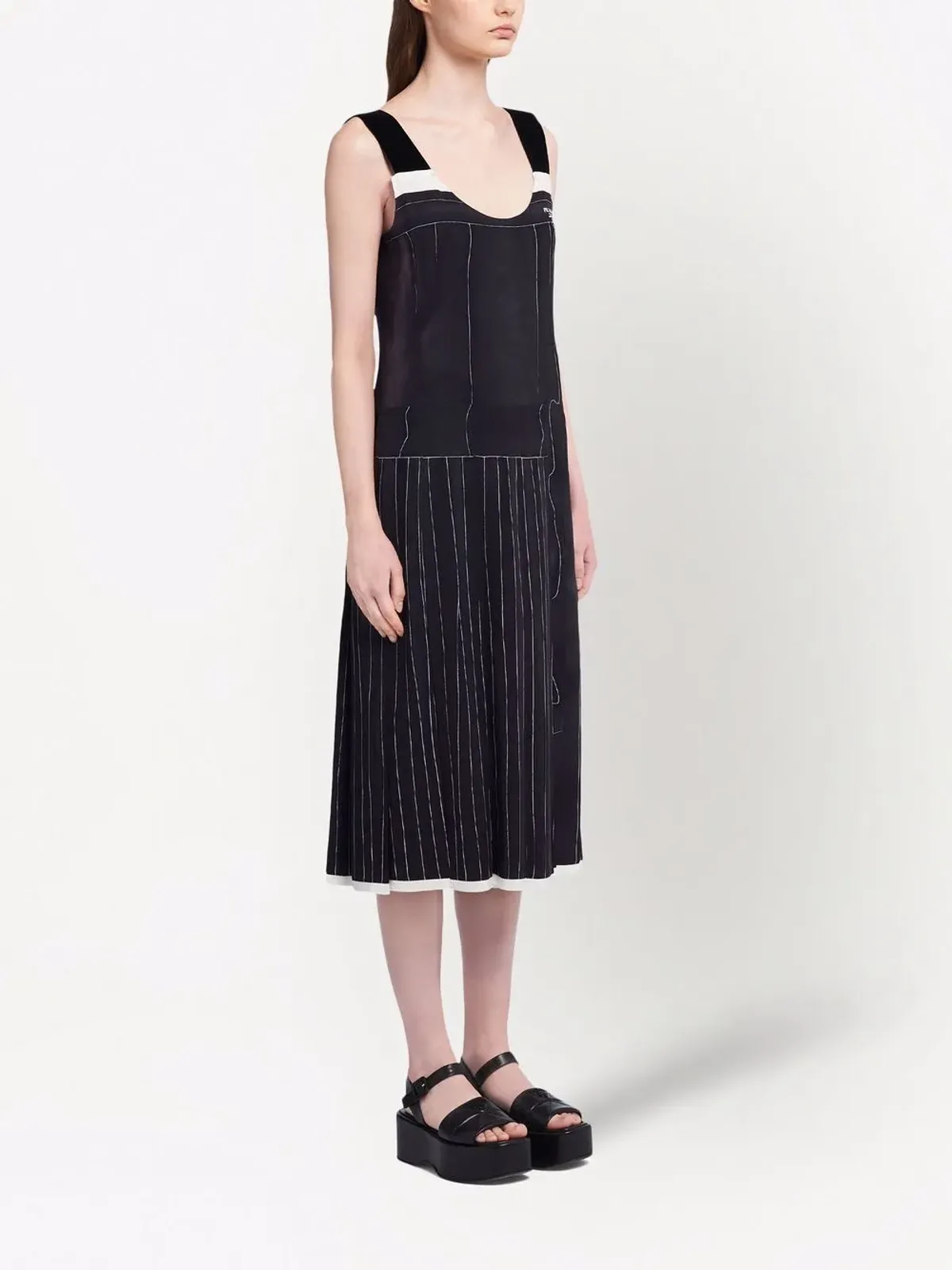 Prada ノースリーブ シルク ミディドレス - ブラック - 画像3
