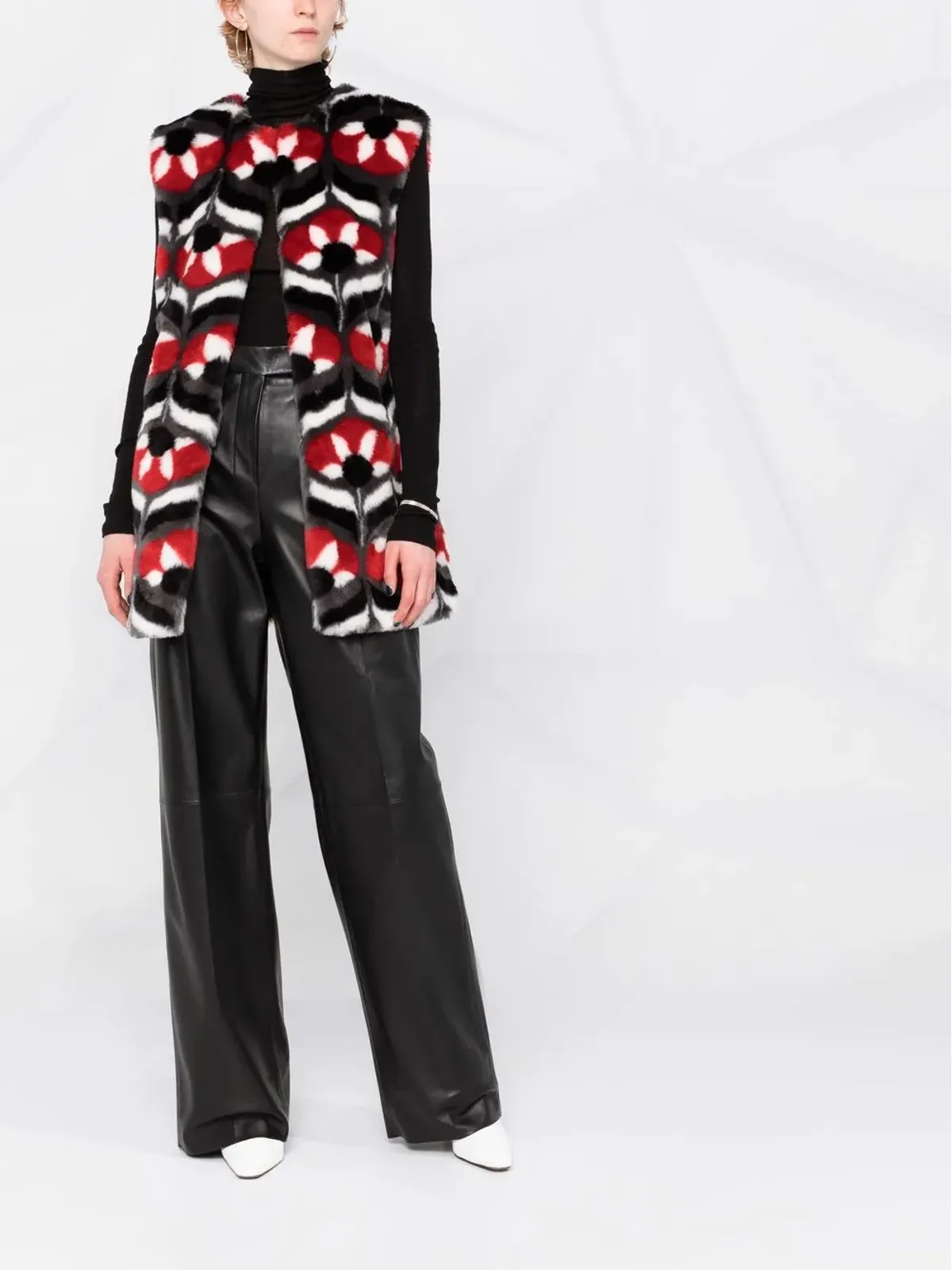 Boutique Moschino 幾何学柄フェイクファー ジレ - 画像2
