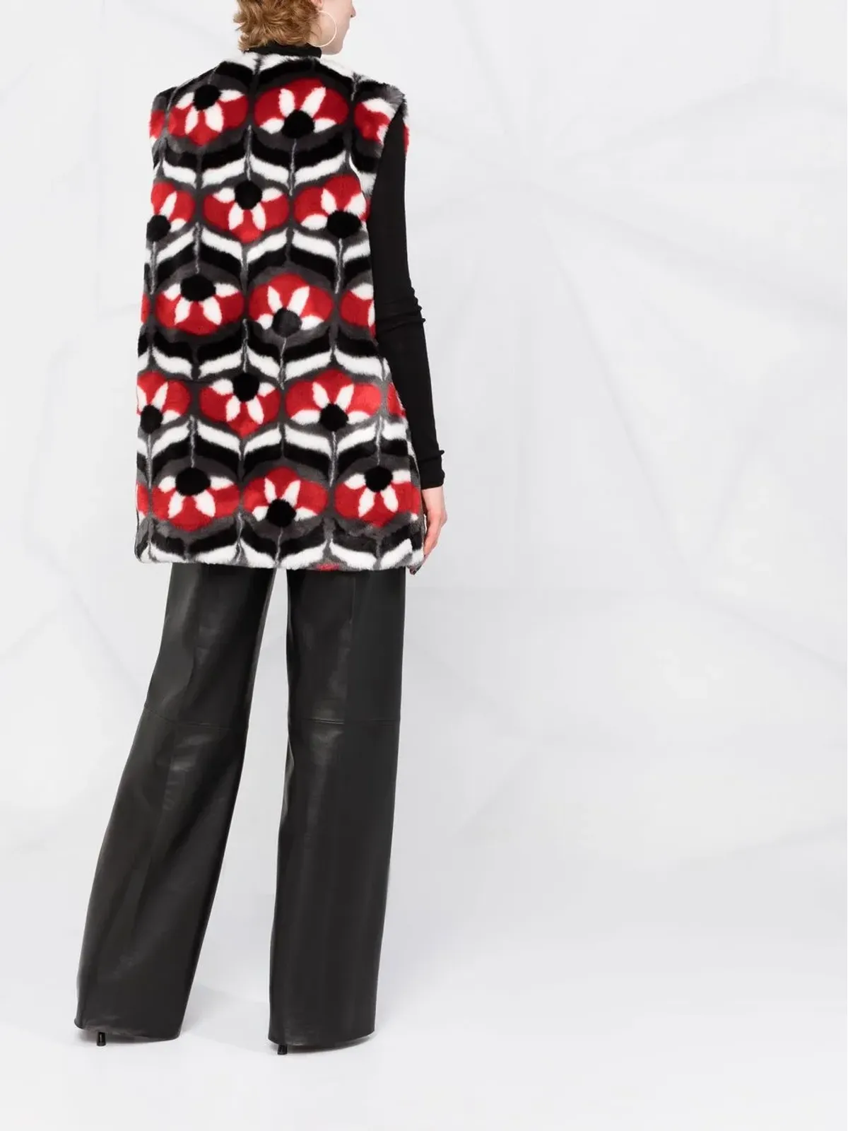 Boutique Moschino 幾何学柄フェイクファー ジレ - 画像4