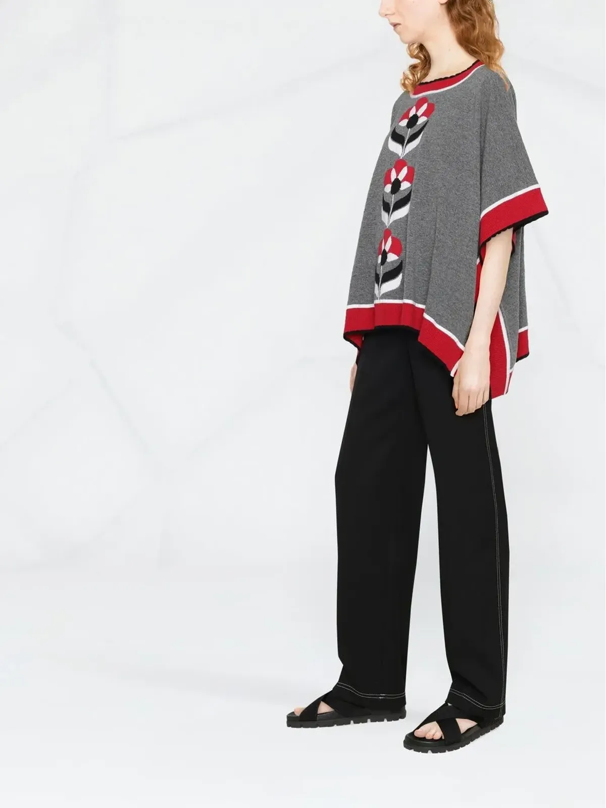 Boutique Moschino インターシャ編み花柄ポンチョトップ - 画像4