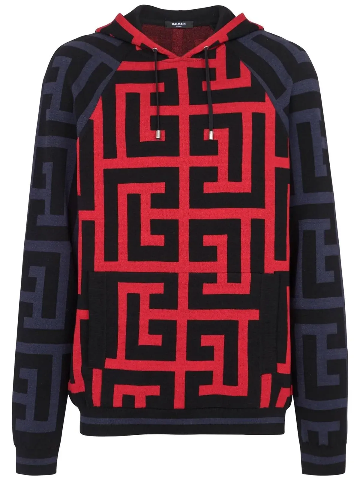 Balmain モノグラムプリント ドローストリングフーディ - Blue - 画像1
