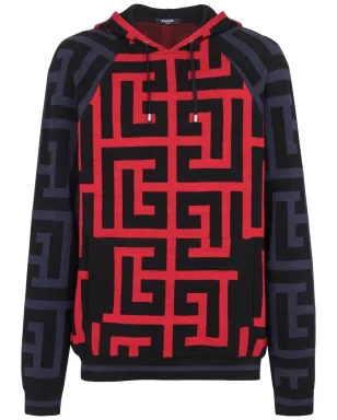 Balmain モノグラムプリント ドローストリングフーディ - Blue - サムネイル1