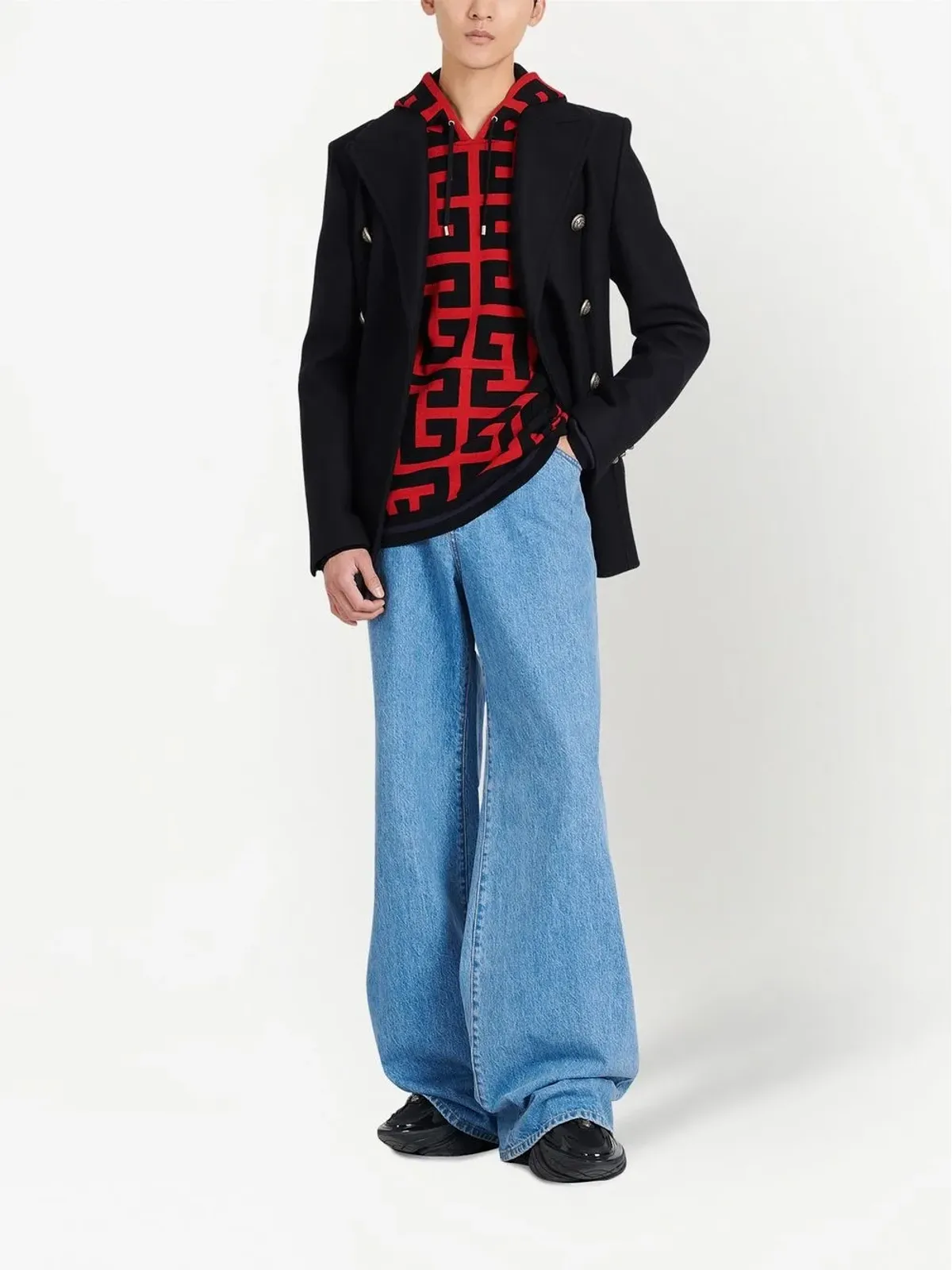 Balmain モノグラムプリント ドローストリングフーディ - Blue - 画像2