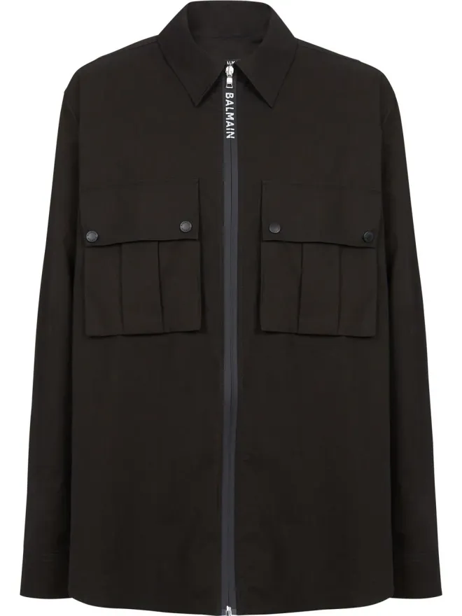 BALMAIN Balmain ジップアップコットンシャツ - ブラックの商品画像