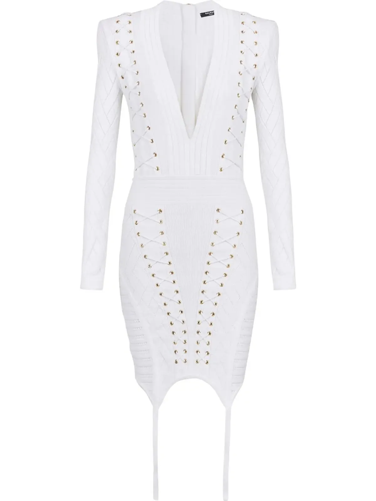 Balmain レースアップディテール ニットドレス - White - 画像1