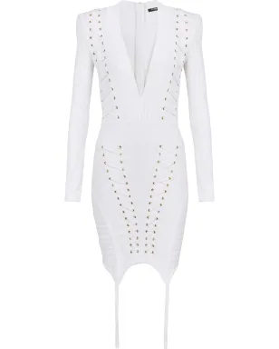 Balmain レースアップディテール ニットドレス - White - サムネイル1