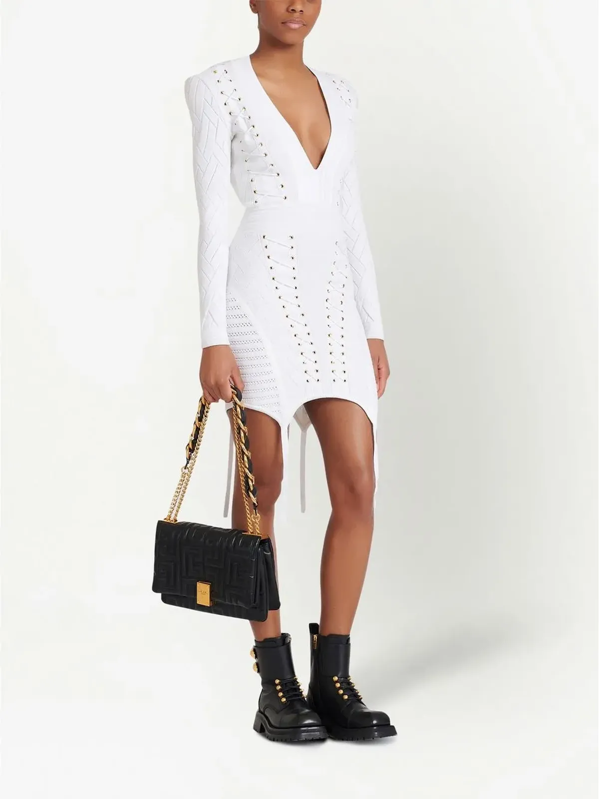 Balmain レースアップディテール ニットドレス - White - 画像2