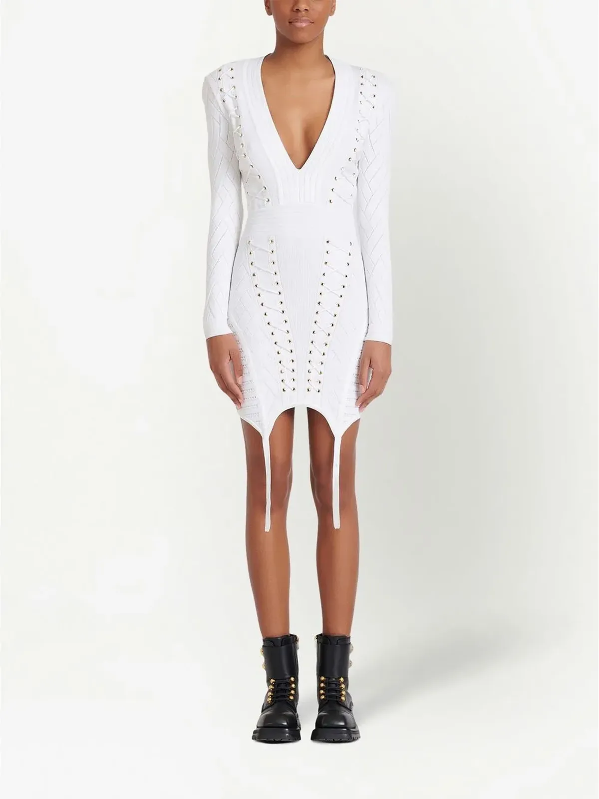 Balmain レースアップディテール ニットドレス - White - 画像3