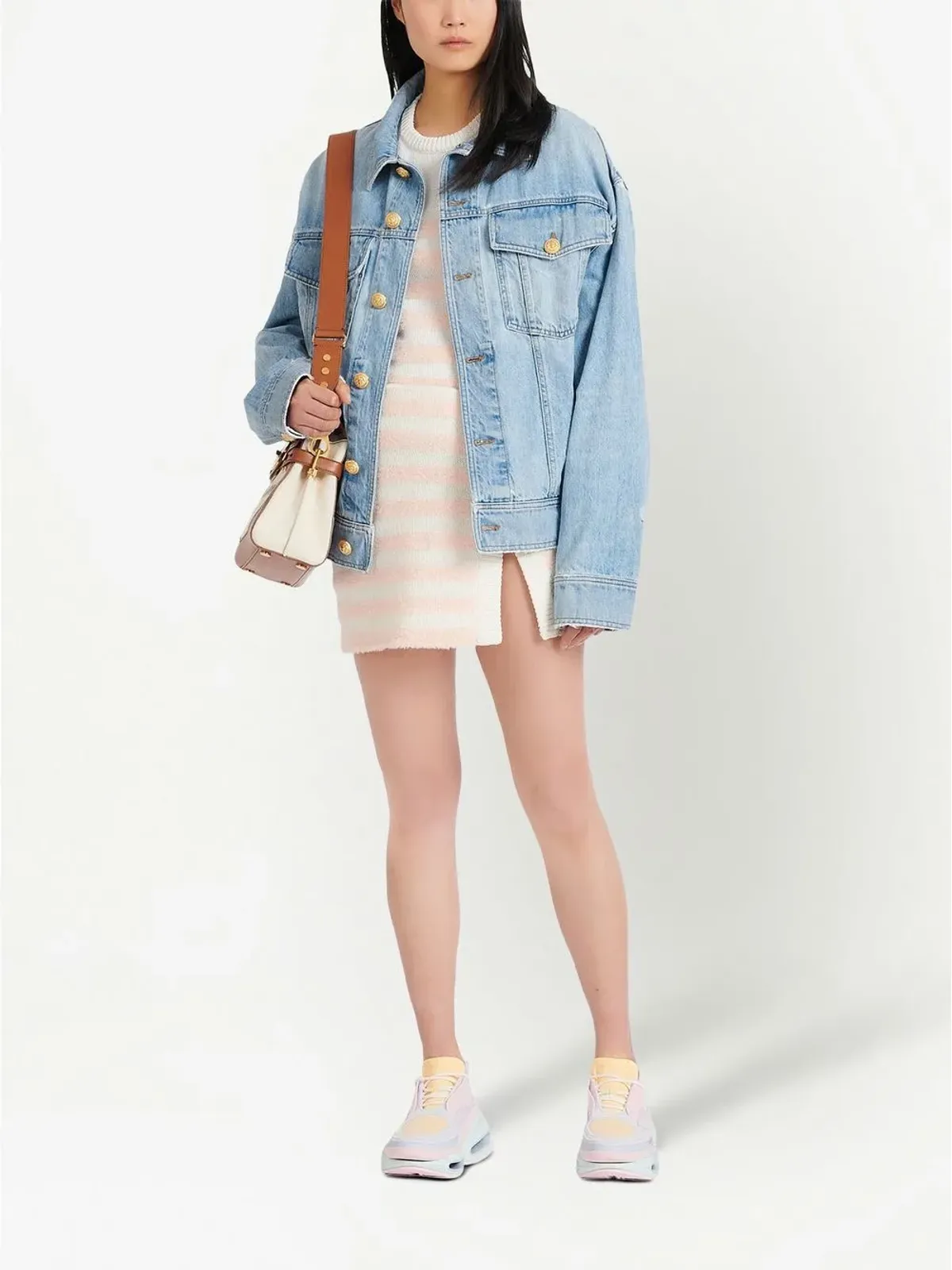 Balmain ストライプ編み前開きスカート - ホワイト - 画像2