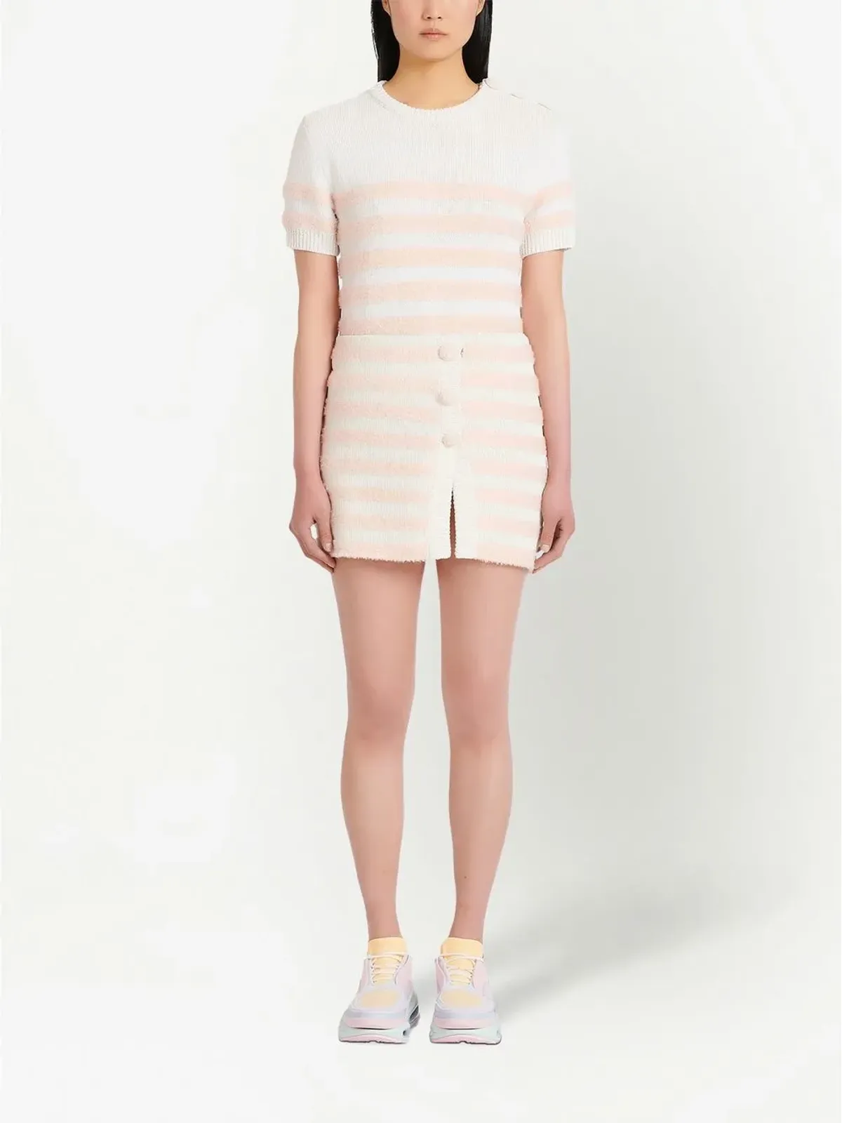 Balmain ストライプ編み前開きスカート - ホワイト - 画像3