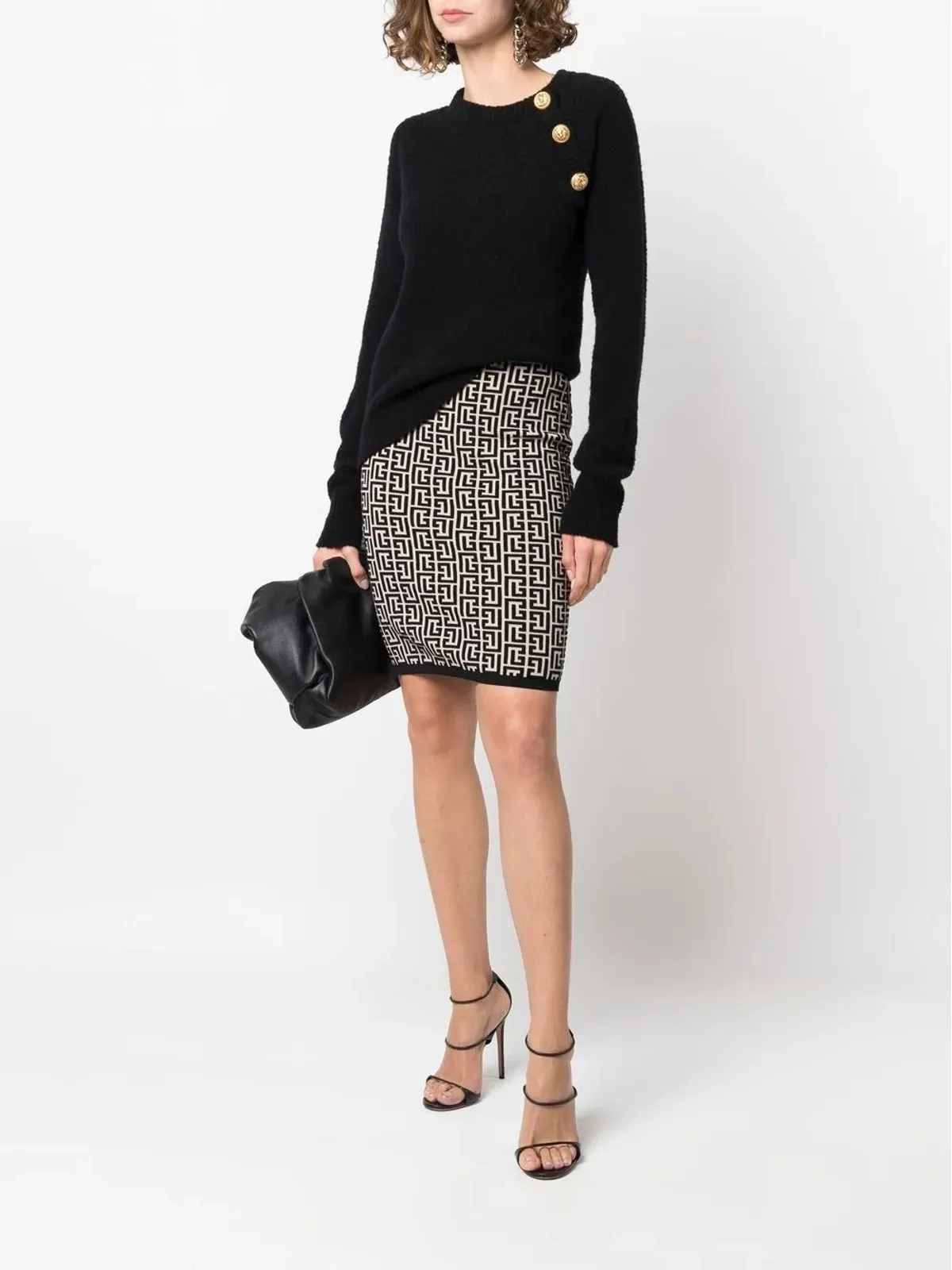 Balmain モノグラム柄ミニスカート（ニュートラルカラー） - 画像2