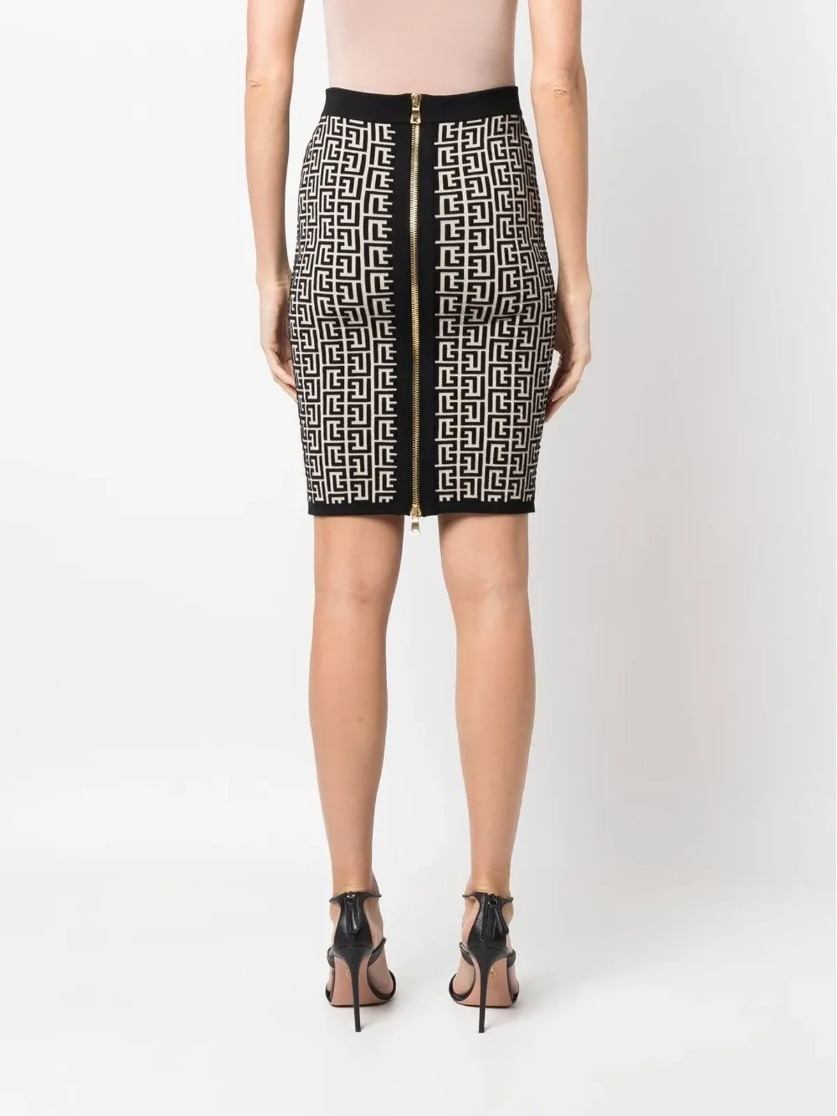 Balmain モノグラム柄ミニスカート（ニュートラルカラー） - 画像4