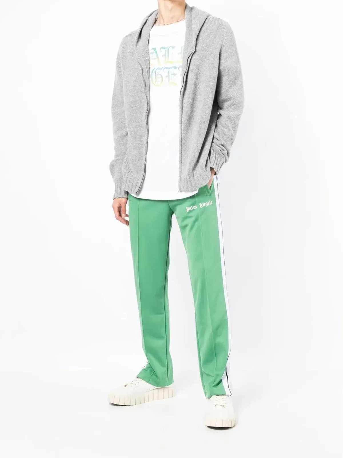 Palm Angels ロゴプリント ニットフーディ - グレー - 画像2