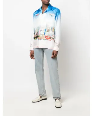 Casablanca Casa Cafe landscape-print silk shirt - Blue - サムネイル2