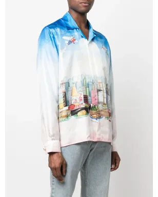 Casablanca Casa Cafe landscape-print silk shirt - Blue - サムネイル3