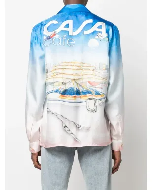 Casablanca Casa Cafe landscape-print silk shirt - Blue - サムネイル4