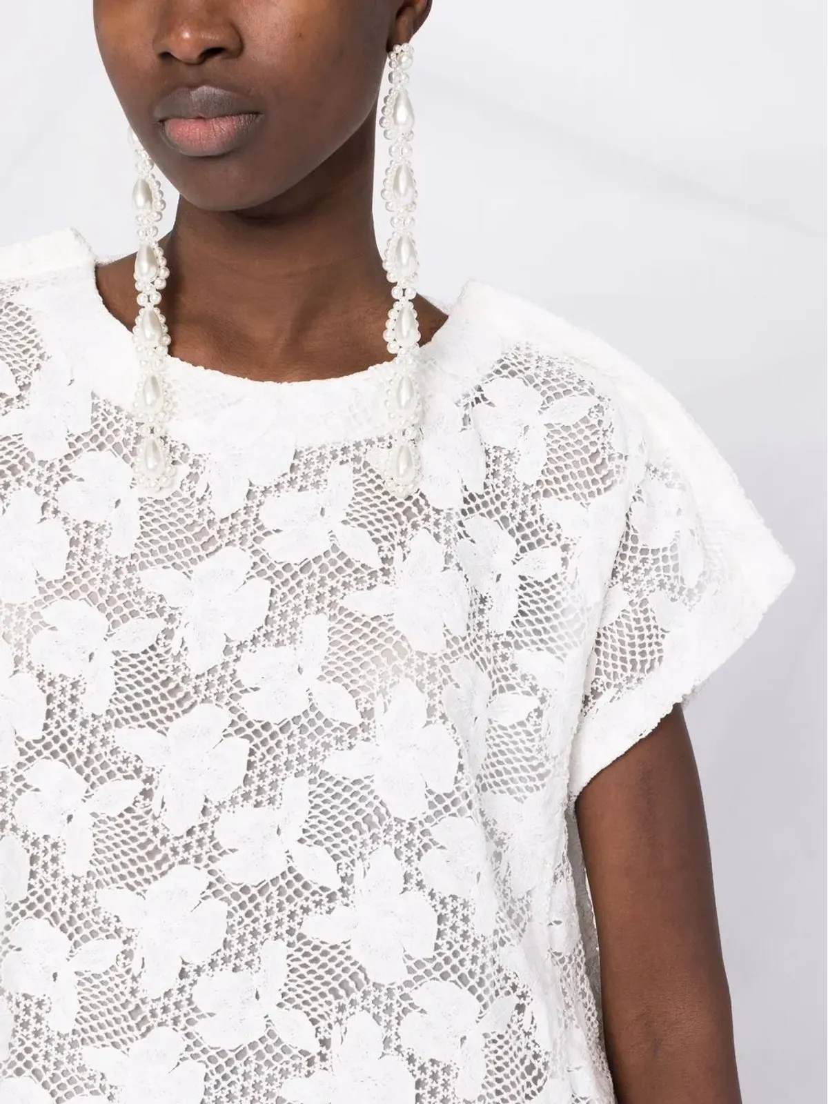 Comme Des Garçons Comme Des Garçons フローラル刺繍のメッシュTシャツドレス - 画像5