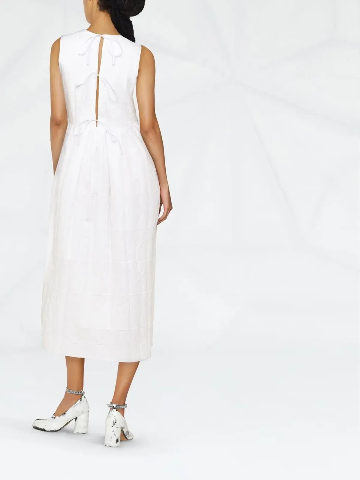 Cecilie Bahnsen ディッテ チェック柄フローラル ミディドレス - 画像4