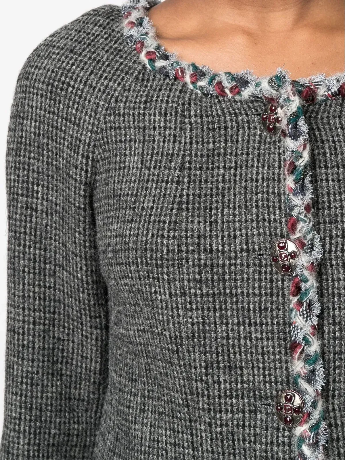 CHANEL Pre-Owned ブークレニットウールジャケット - 画像5