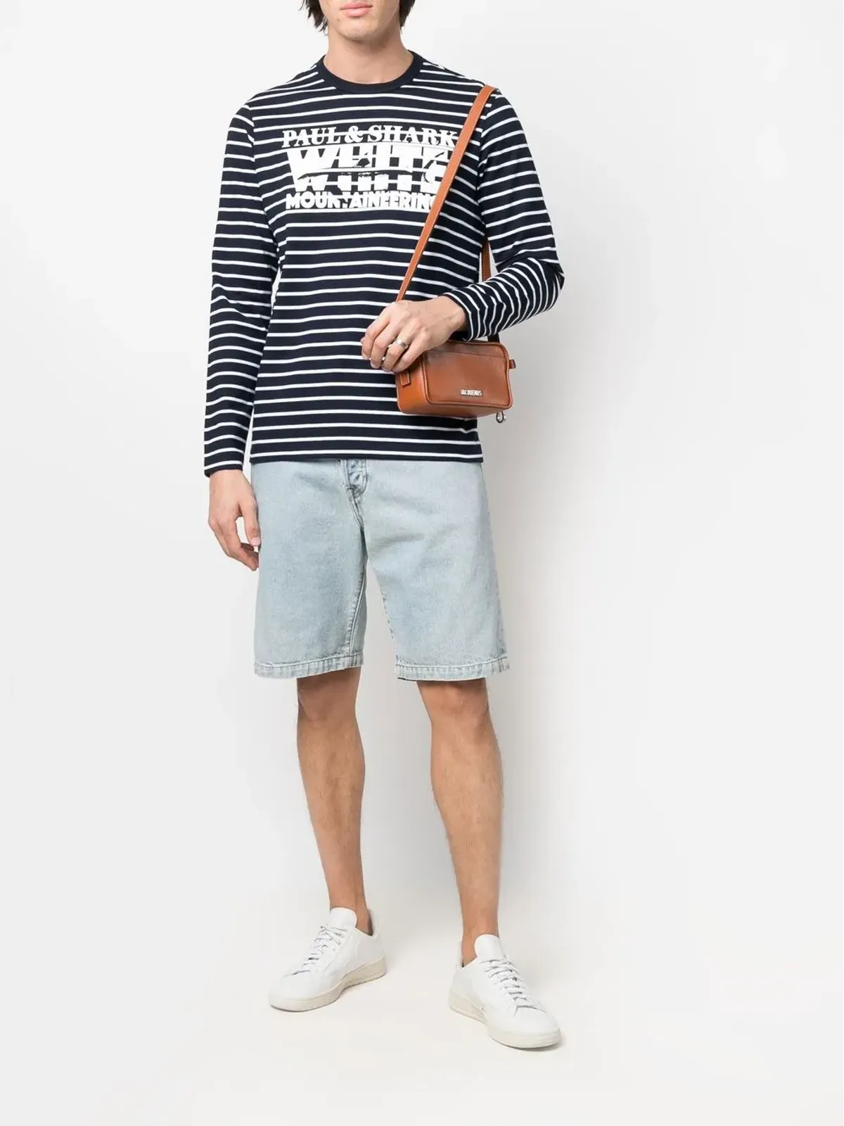 Paul & Shark ロゴプリントストライプTシャツ ネイビー/ホワイト - 画像2