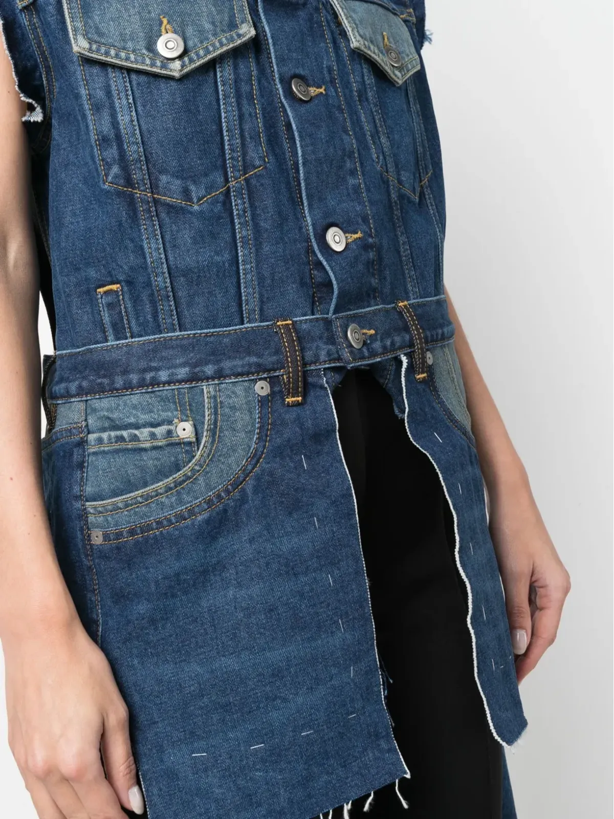 Maison Margiela ロングライン アシンメトリック デニムベスト ブルー - 画像5