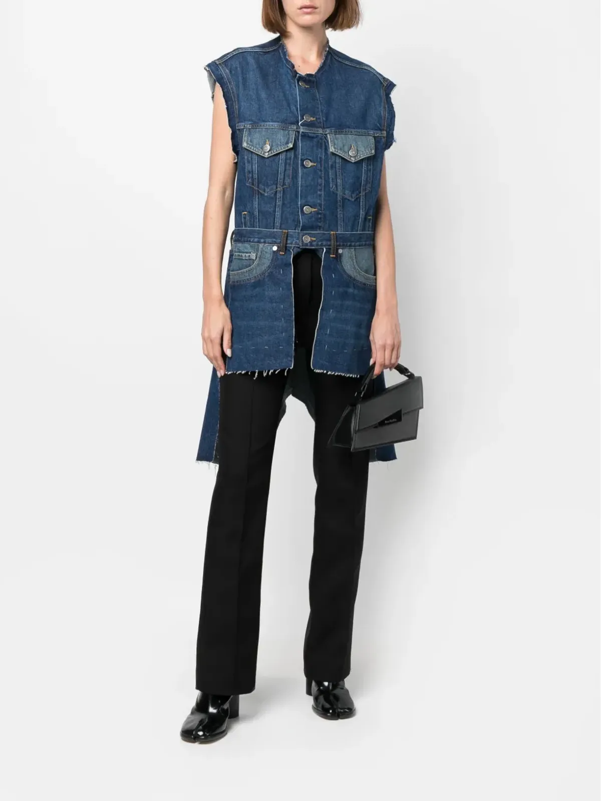 Maison Margiela ロングライン アシンメトリック デニムベスト ブルー - 画像2