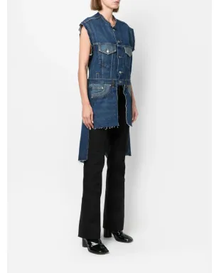 Maison Margiela ロングライン アシンメトリック デニムベスト ブルー - サムネイル3