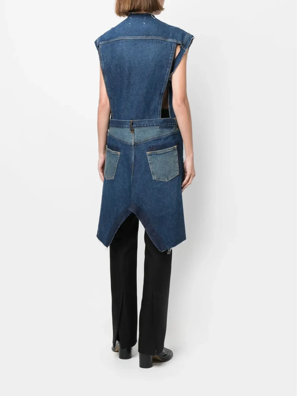 Maison Margiela ロングライン アシンメトリック デニムベスト ブルー - 画像4