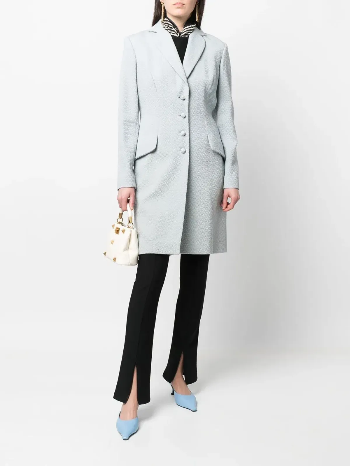 Christian Dior Pre-Owned 1990年代 テクスチャード ノッチド・シングルブレスト コート - ブルー - 画像2
