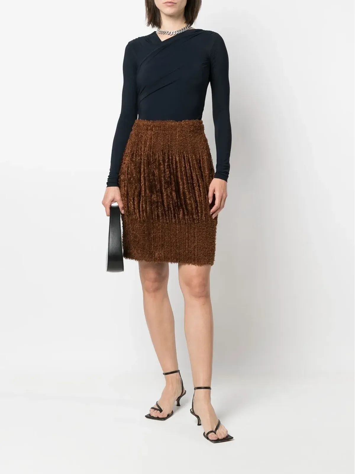 Issey Miyake Pre-Owned 2000s brushed-effect pleated skirt - Brown - 画像2