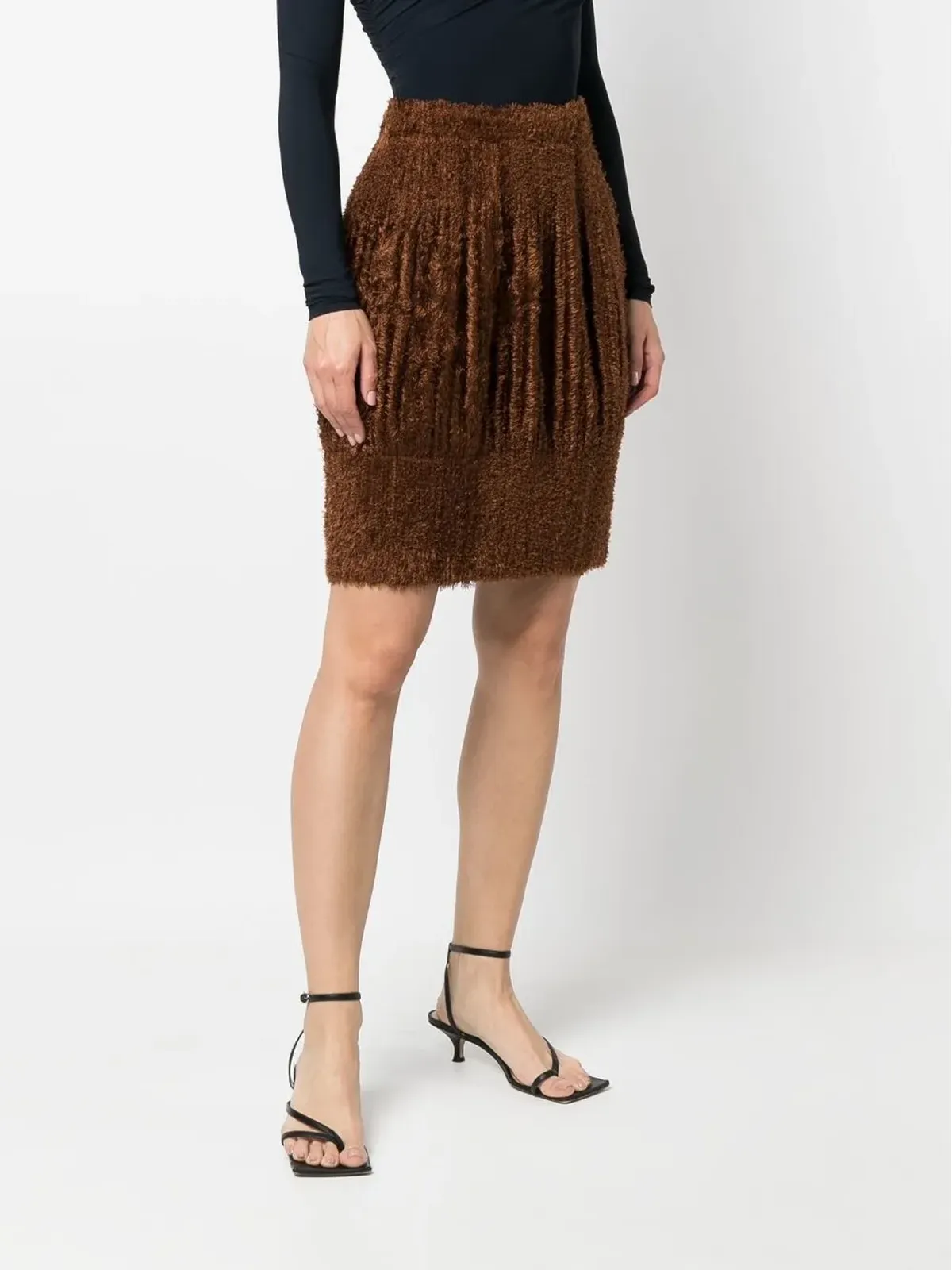 Issey Miyake Pre-Owned 2000s brushed-effect pleated skirt - Brown - 画像3
