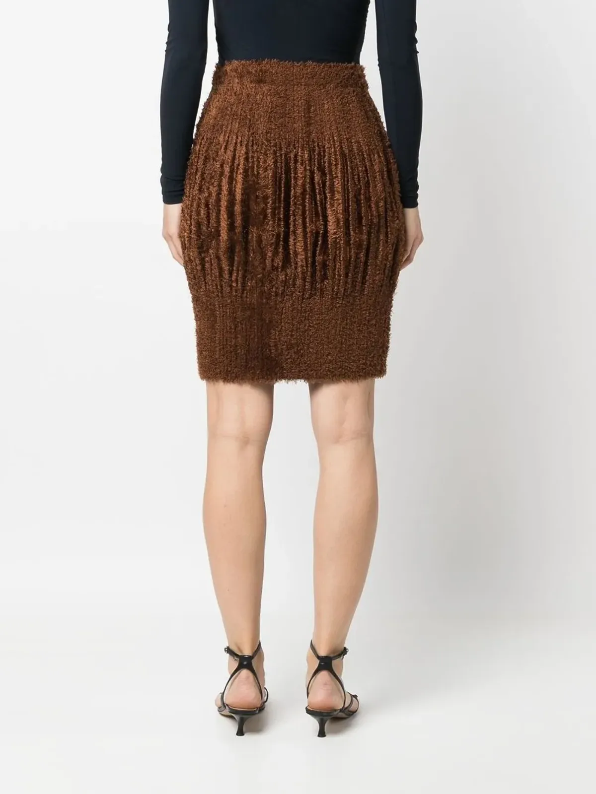 Issey Miyake Pre-Owned 2000s brushed-effect pleated skirt - Brown - 画像4