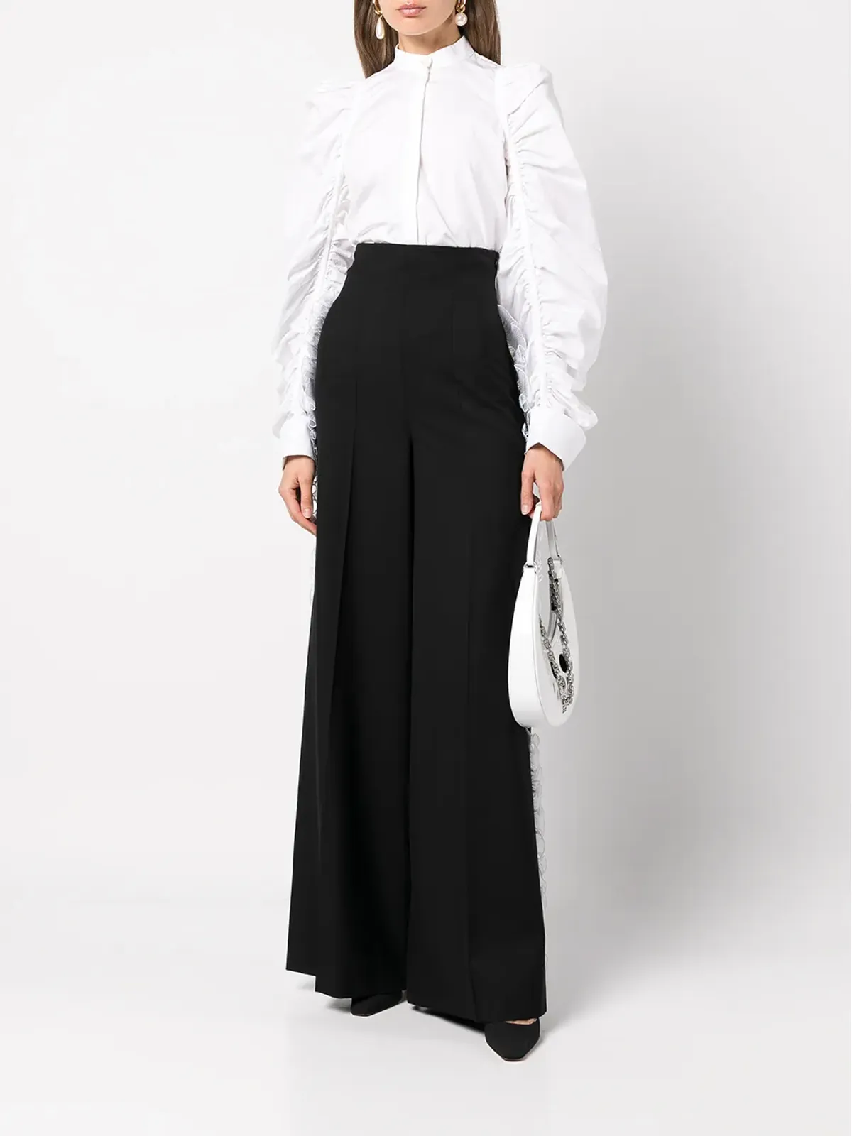 Rochas ラッフル付きワイドレッグ テーラードパンツ - 画像2