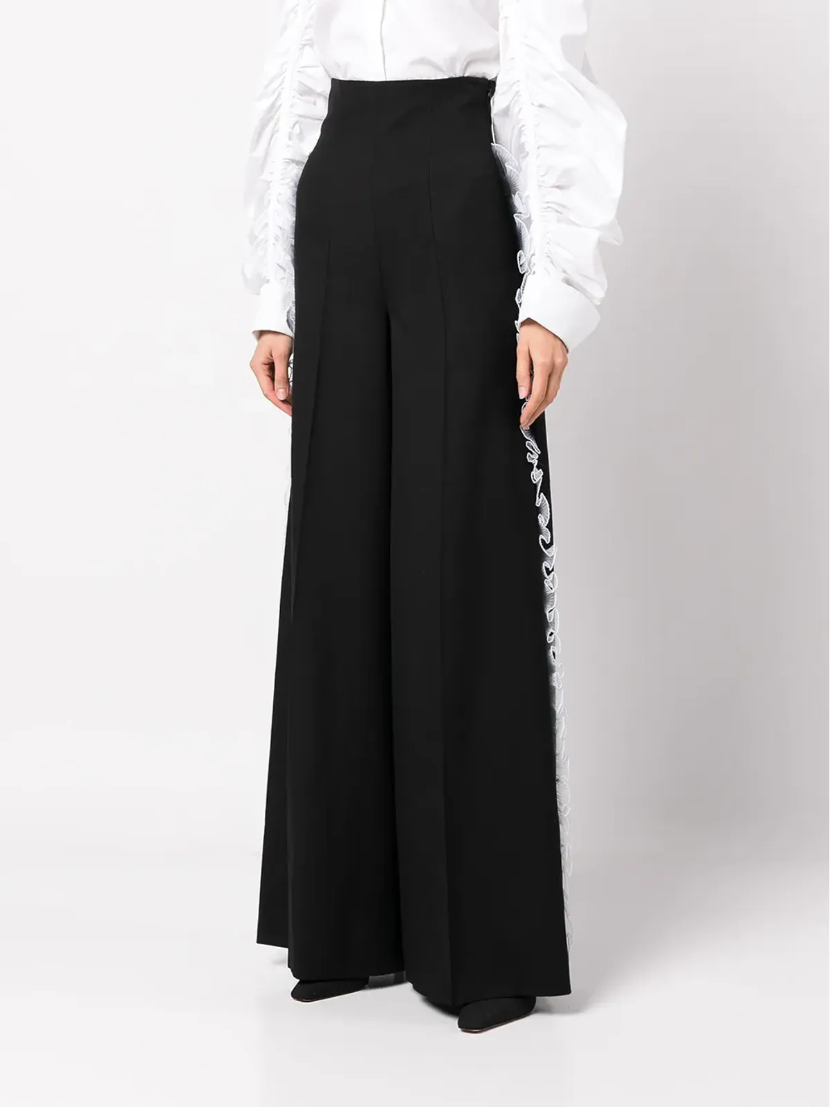 Rochas ラッフル付きワイドレッグ テーラードパンツ - 画像3