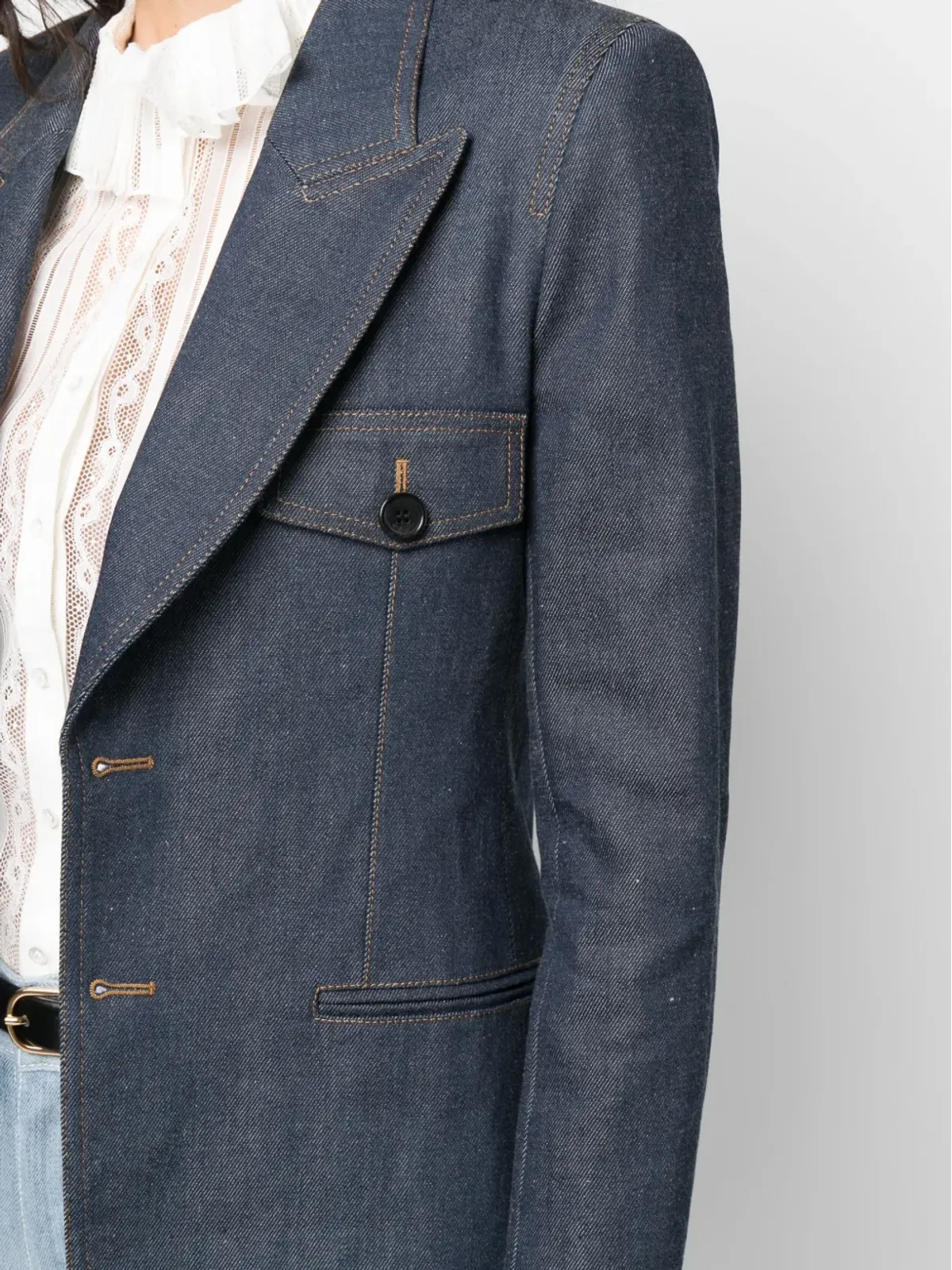 Saint Laurent デニム地 シングルブレスト ブレザー - 画像5