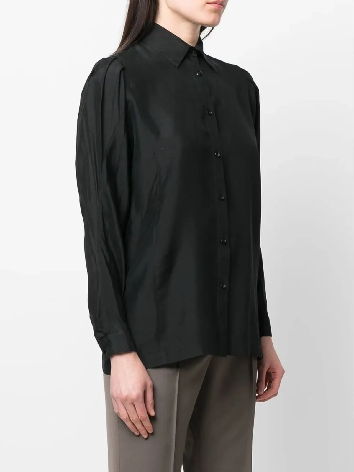 Issey Miyake Pre-Owned 1970年代 ギャザーのディテール ボタンアップシャツ - ブラック - 画像3