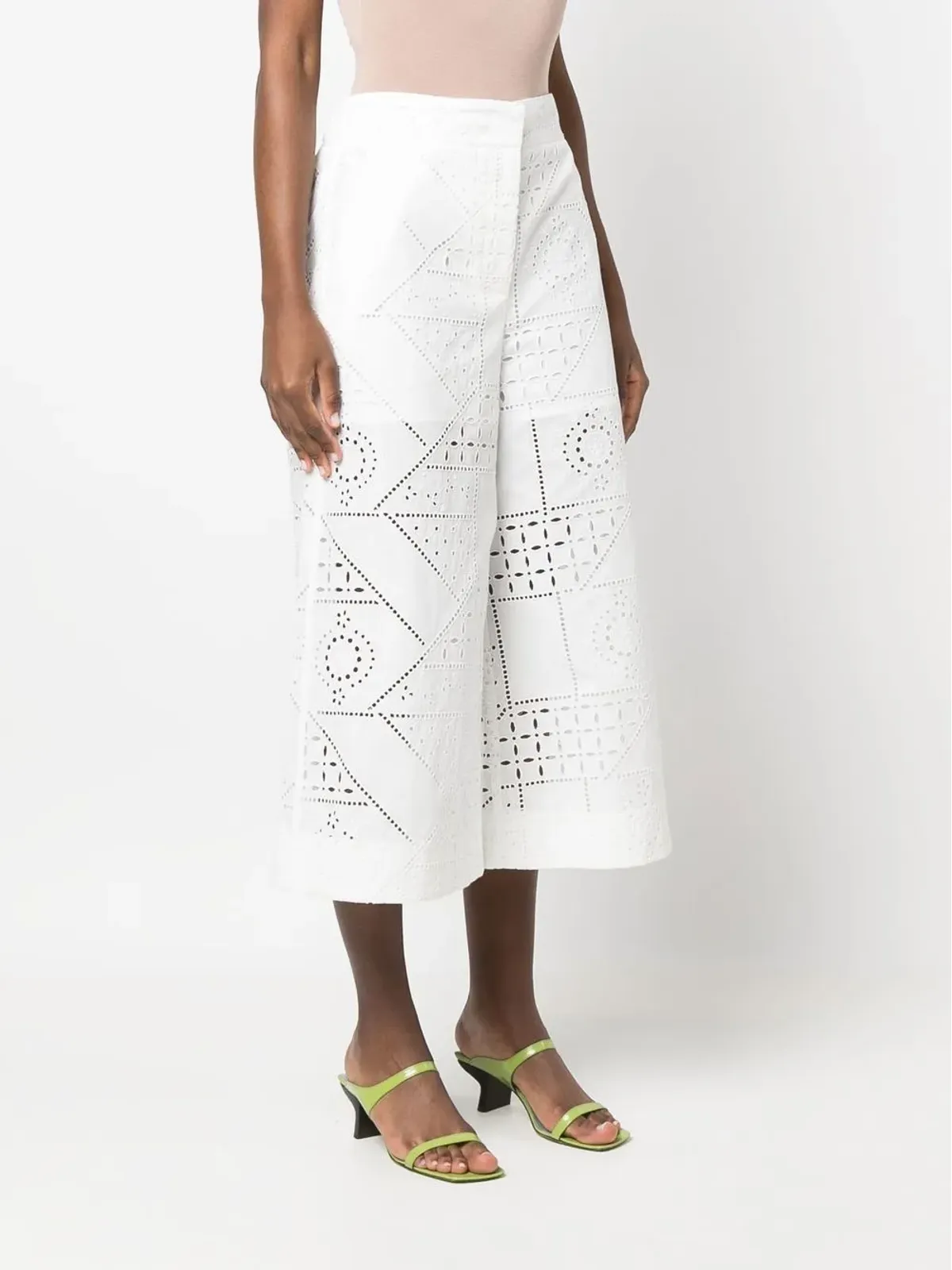 MSGM 刺繍入りコットン混紡キュロット - ホワイト - 画像3