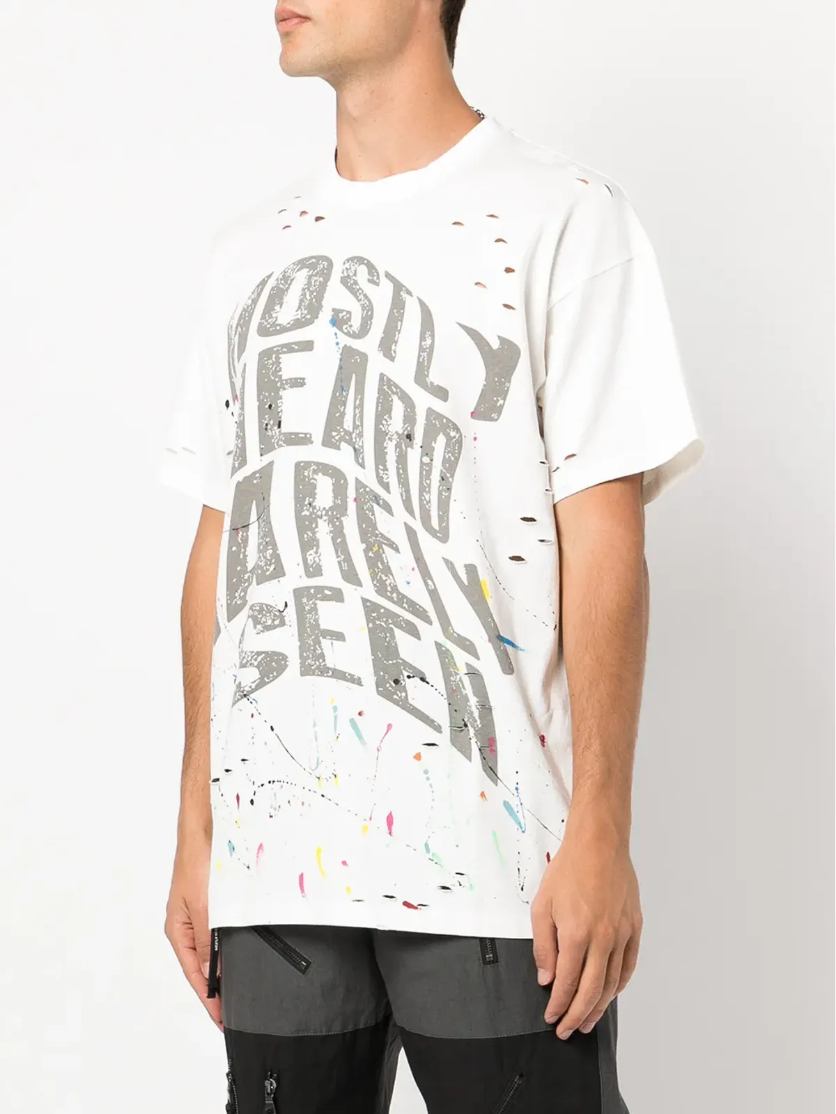 Mostly Heard Rarely Seen ワープドテキスト風ペイント Tシャツ - 画像3